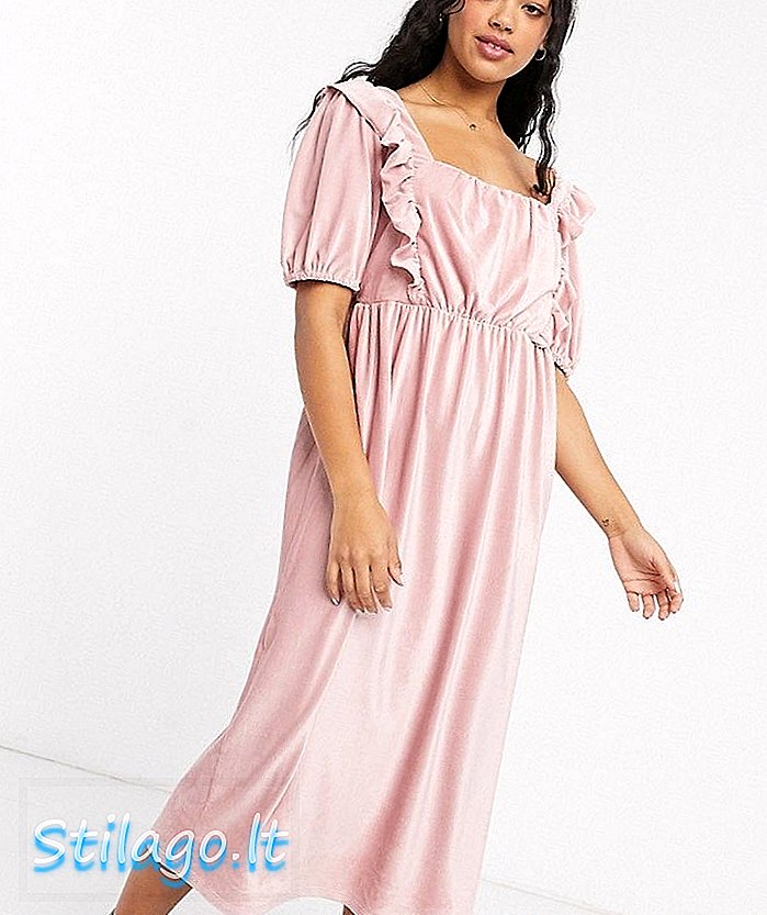 ASOS DESIGN - Robe mi-longue à volants en cordon - Rose