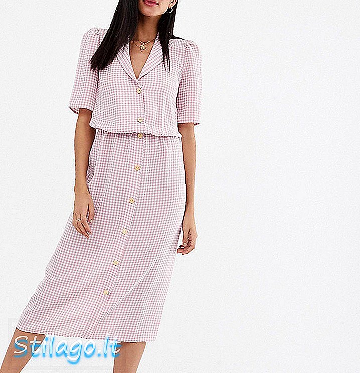 Fashion Union Tall buton rochie din cămașă midi față în gingham-Pink