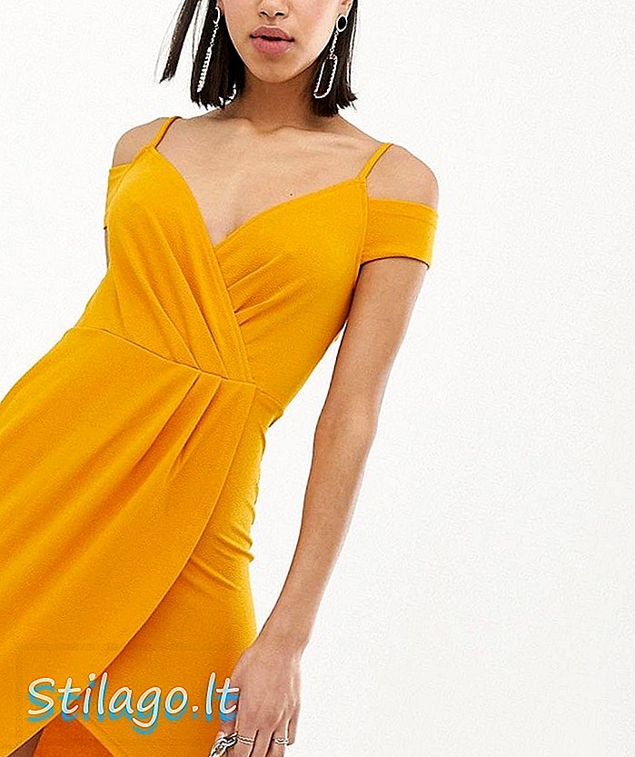 AX Paris apvyniota midi suknelė su detaliu dirželiu - geltona