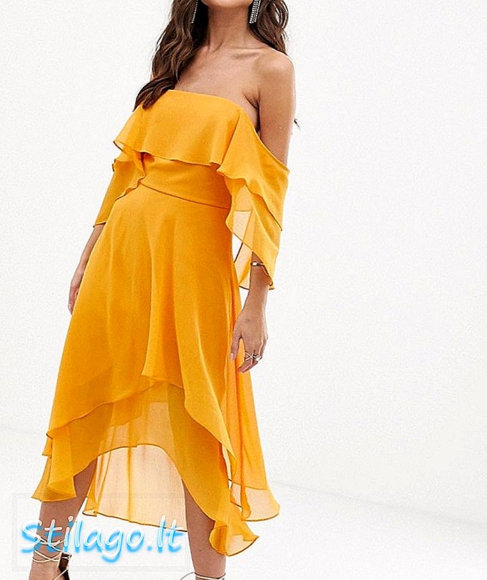 ASOS DESIGN miękka warstwowa sukienka midi z paskiem w kolorze pomarańczowym