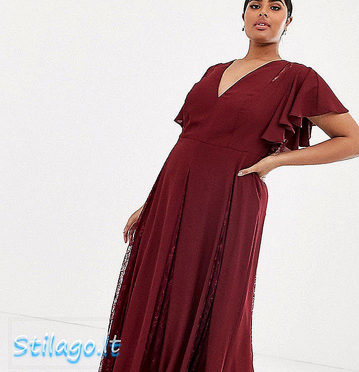 ASOS DESIGN שמלת מקסי מעוקלת עם תוספות אלתיות - אדום