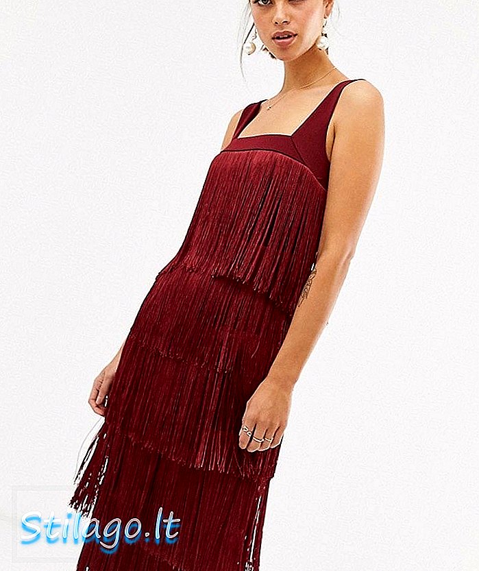 ASOS DESIGN - Midi-jurk met franjes - Rood