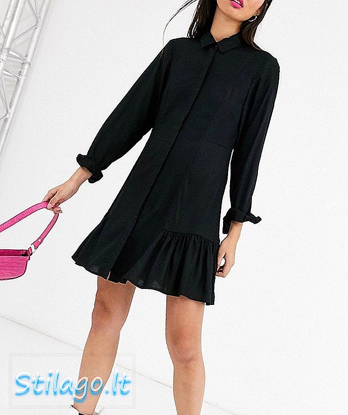 Siyah uzun kollu monki mini gömlek elbise