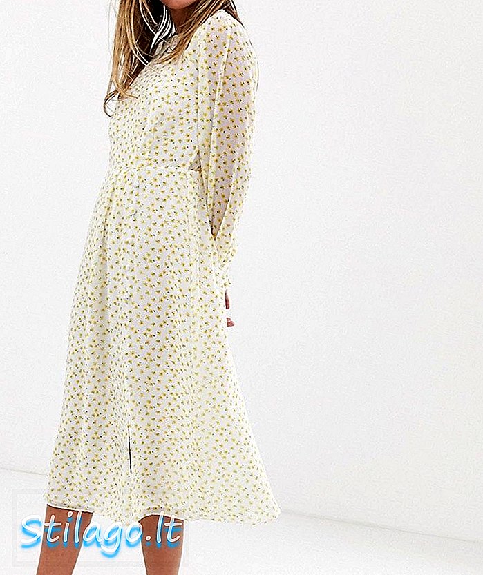 Nobi's Child midi dress with button up detail in ditsy floral-Yellow