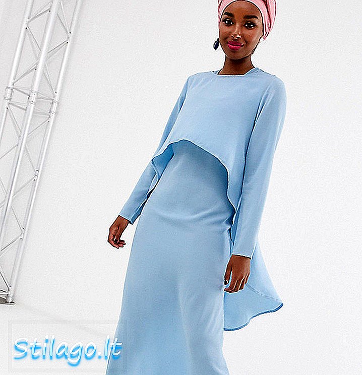 वेरोना लंबी आस्तीन नीले रंग में मैक्सी पोशाक स्तरित