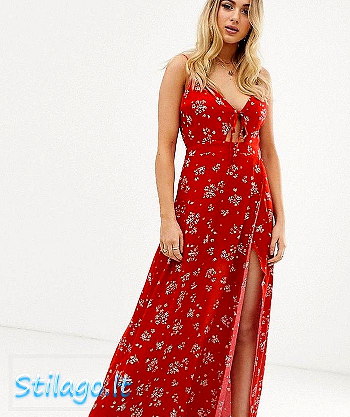 Φόρεμα cami maxi με λανθασμένο προσανατολισμό με διάσπαση μηρού σε ditsy floral print-Multi