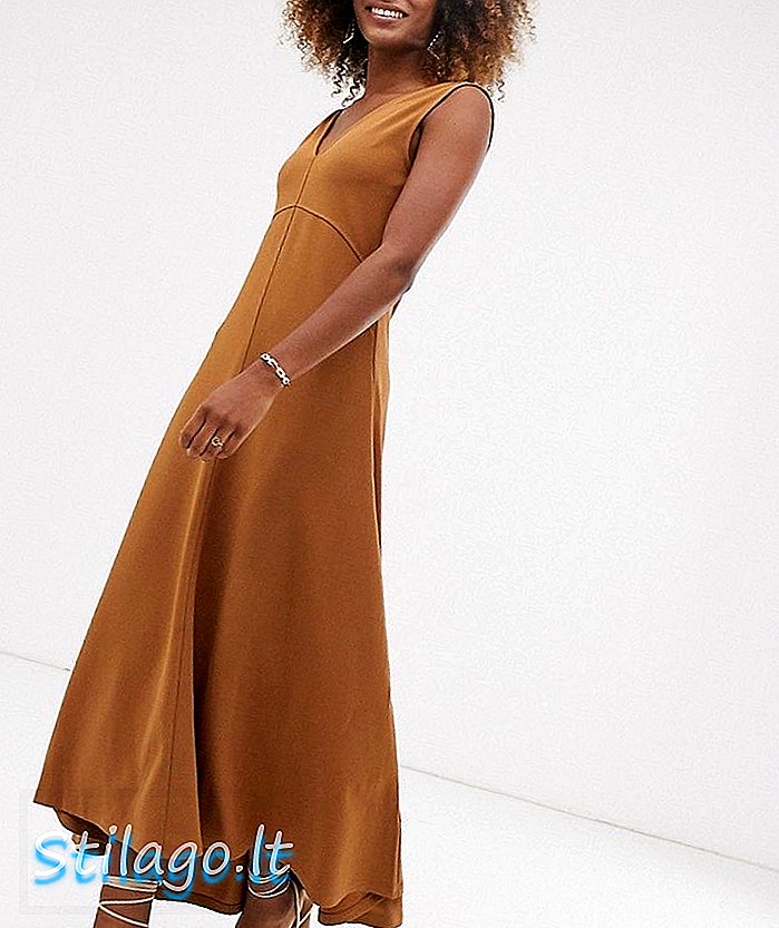 Aukščiausios kokybės sandėlyje v-neck scuba crepe maxi dress-Tan