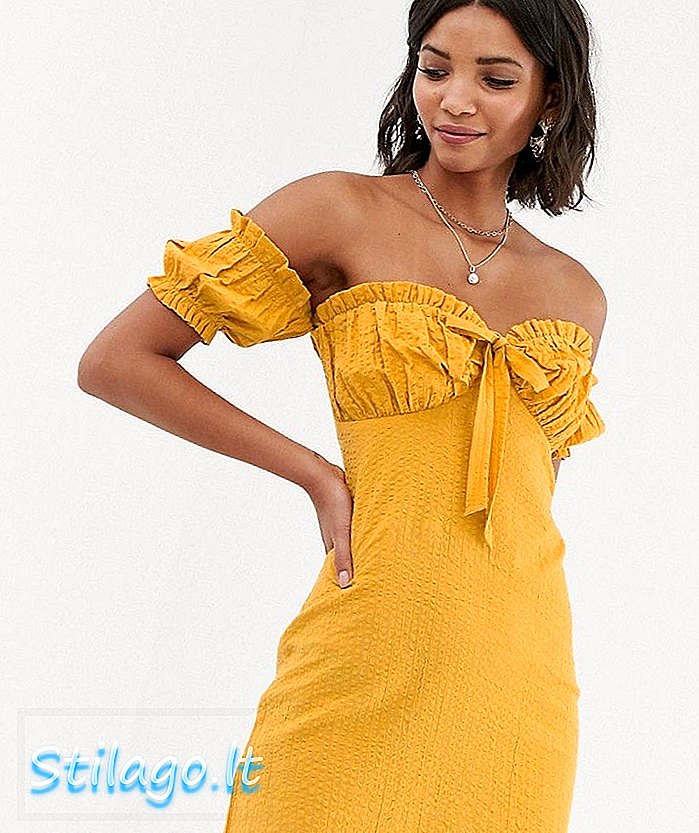 ASOS DESIGN mini sukieneczka z odkrytymi ramionami i wiązaniem w kolorze żółtym