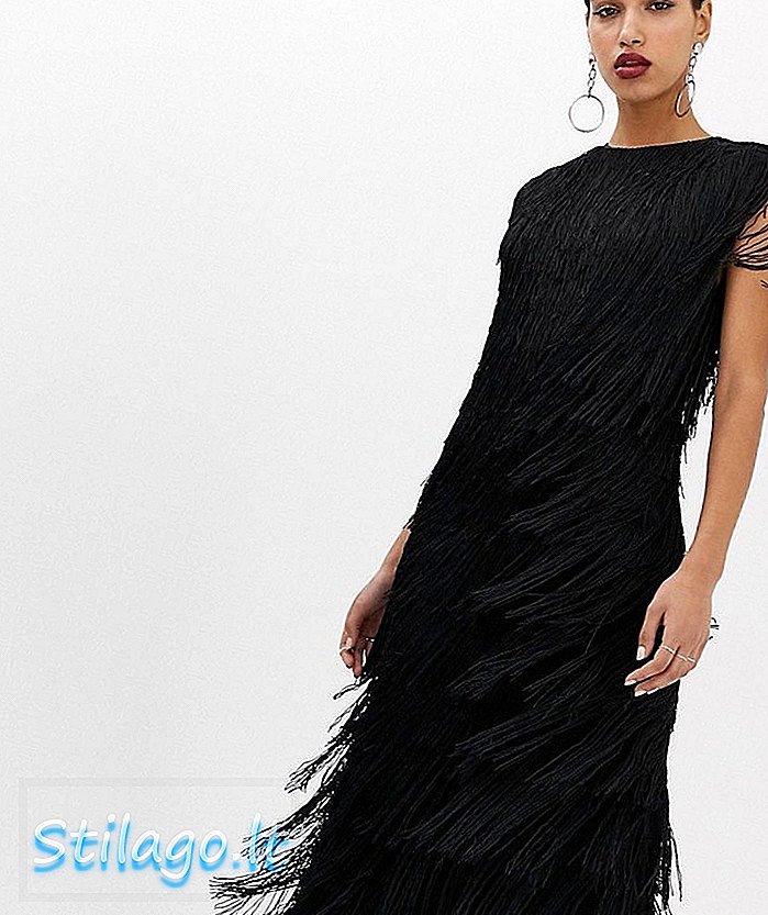 ASOS EDITION rochie midi coloană cu franjuri-Negru