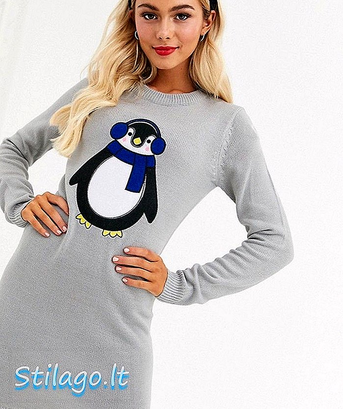 Rochie de sărbătoare de Crăciun Brave Soul cu pinguin aplicat-Gri