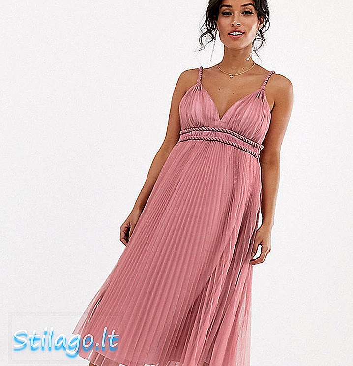 ASOS DESIGN Mateřské skládané tylové midi šaty s kroucenými detaily - růžové