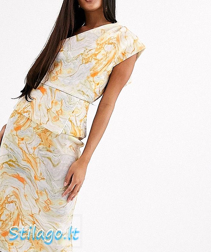 ASOS ڈیزائن سنگ مرمر پرنٹ کریں ایک کندھے کے بارے میں تفصیل مڈی لباس ملٹی