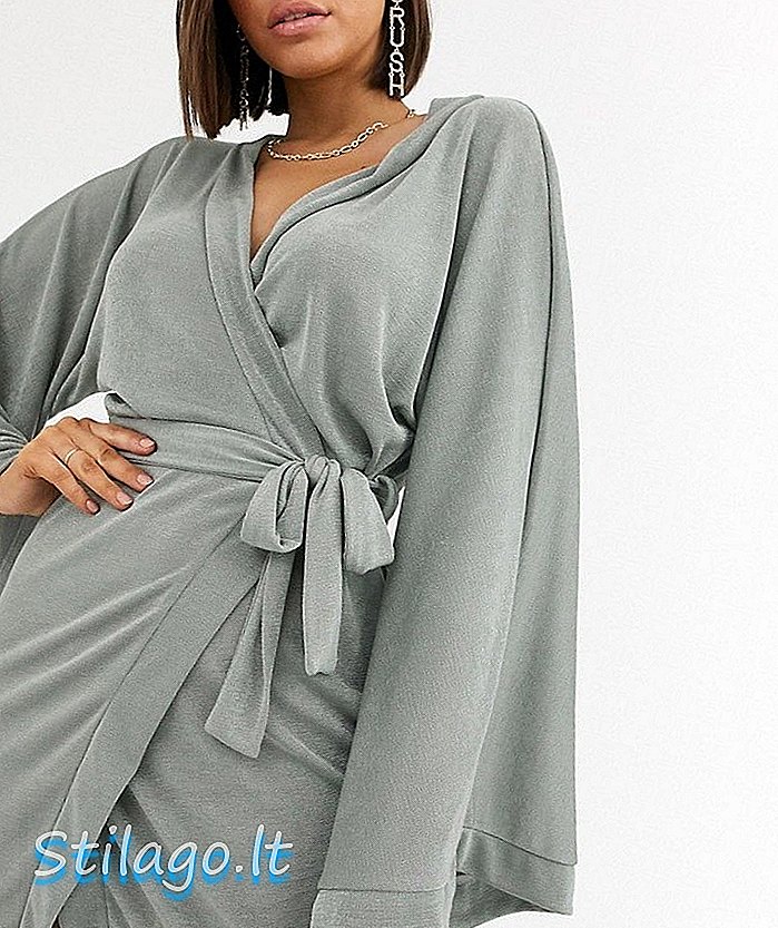 Missguided slinky mini wrap dress with kimono sleeves in silver-black