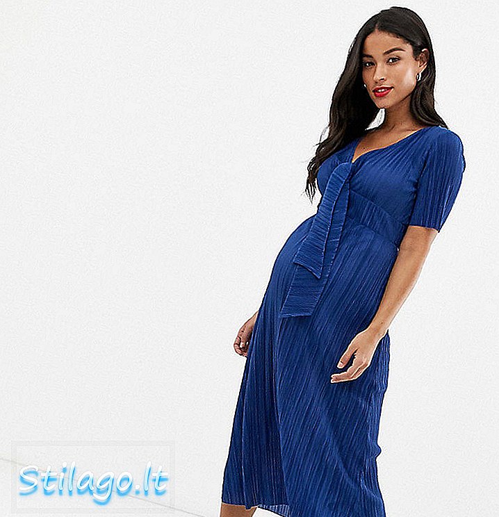 ASOS DESIGN Maternity plisse te kjole-blå