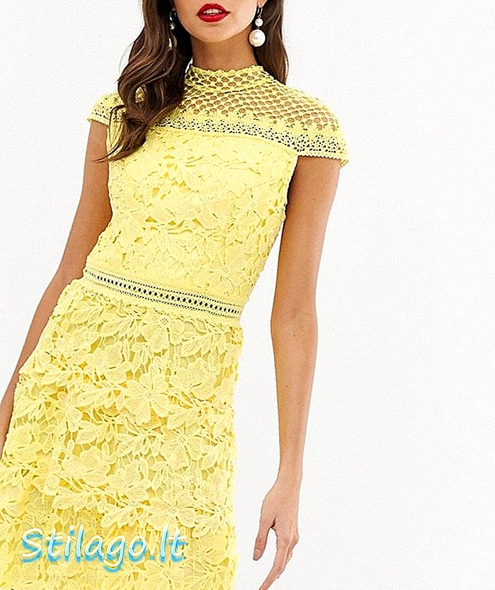 „Chi Chi London“ daugiapakopė nėriniuota mini suknelė geltona