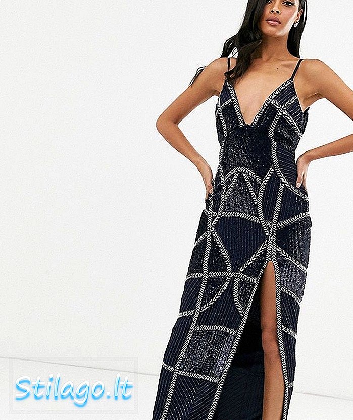 ASOS DESIGN váy maxi bút chì gợi cảm với những tấm trang trí-Navy