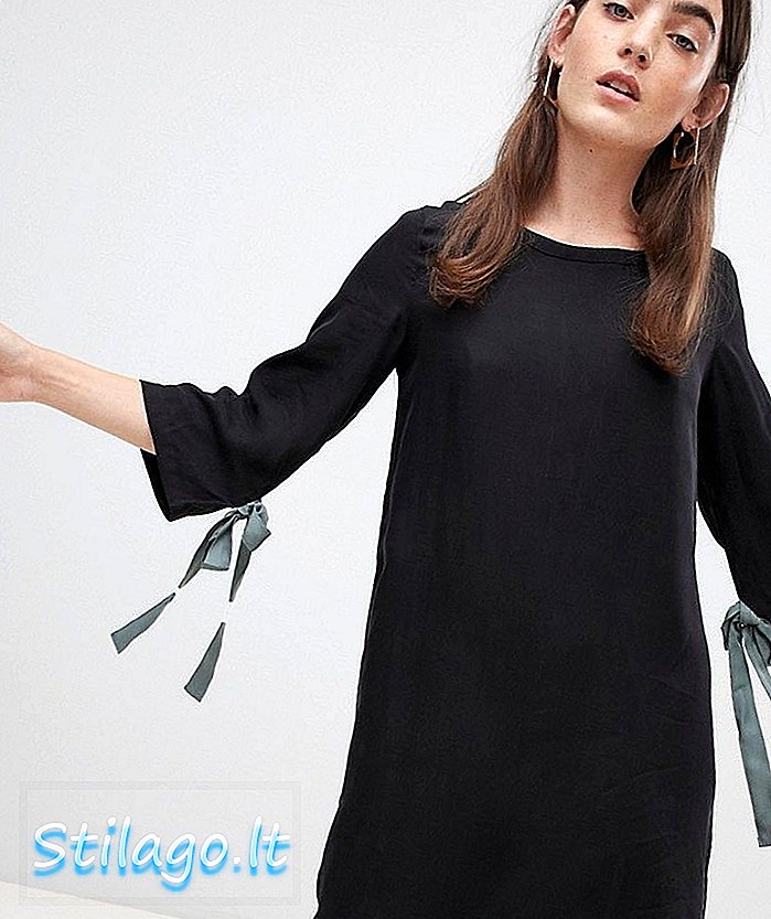 टाई स्लीव डिटेल-ब्लैक के साथ नेटिव यूथ शिफ्ट ड्रेस
