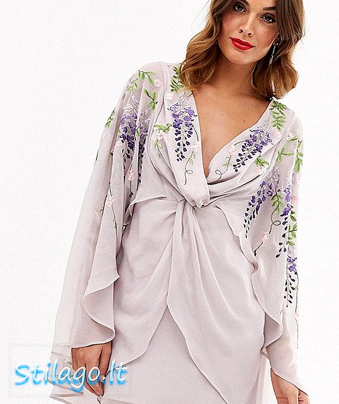 ASOS DESIGN - Mini-cape-jurk met hangend borduursel - paars