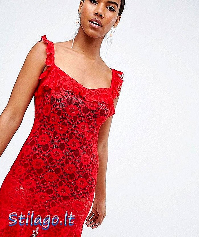 Missguided lace babado ruched mini vestido-vermelho