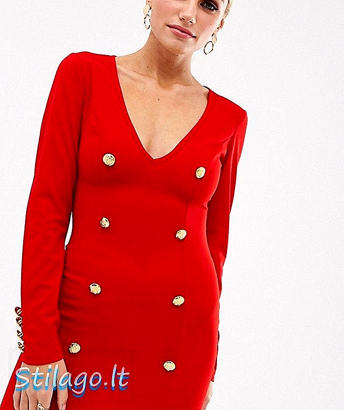 AX Paris plungės mygtuko priekinė kėbulo suknelė - raudona