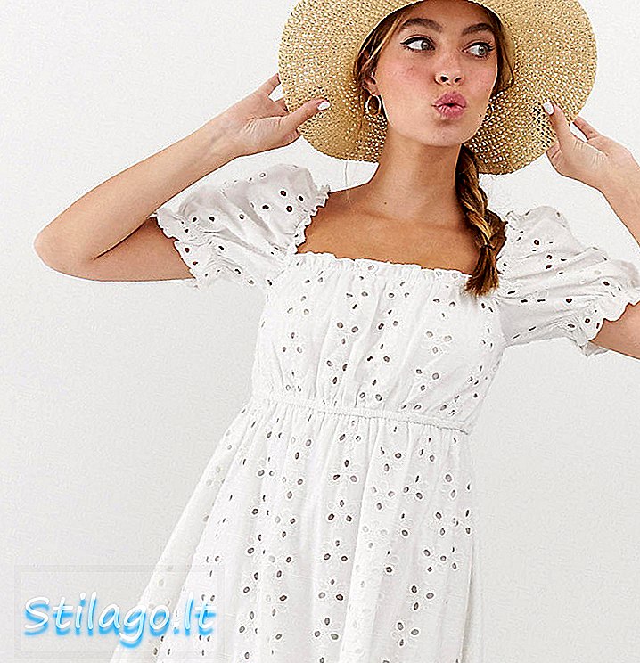 ASOS DESIGN Petite prairie broderie mini dress-White