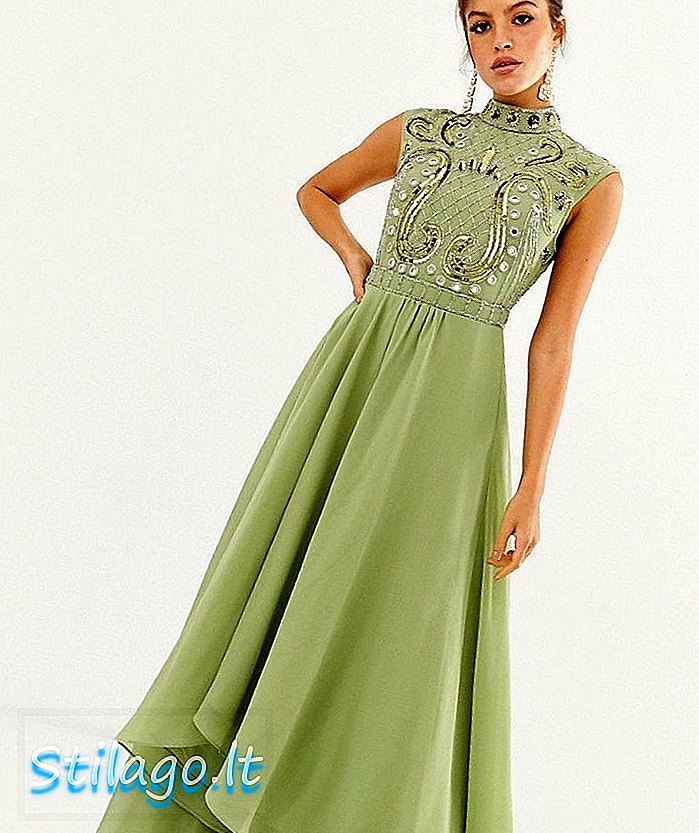 ASOS DESIGN - Lange jurk met verfraaid spiegel-lijfje-Multi