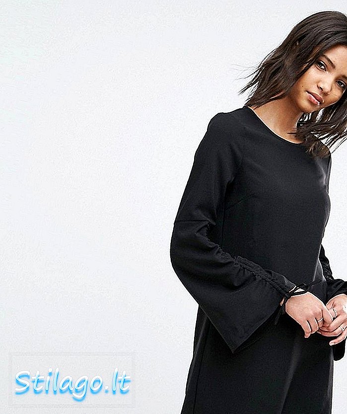 Vero Moda Toplanan Kol Shift Elbise-Siyah