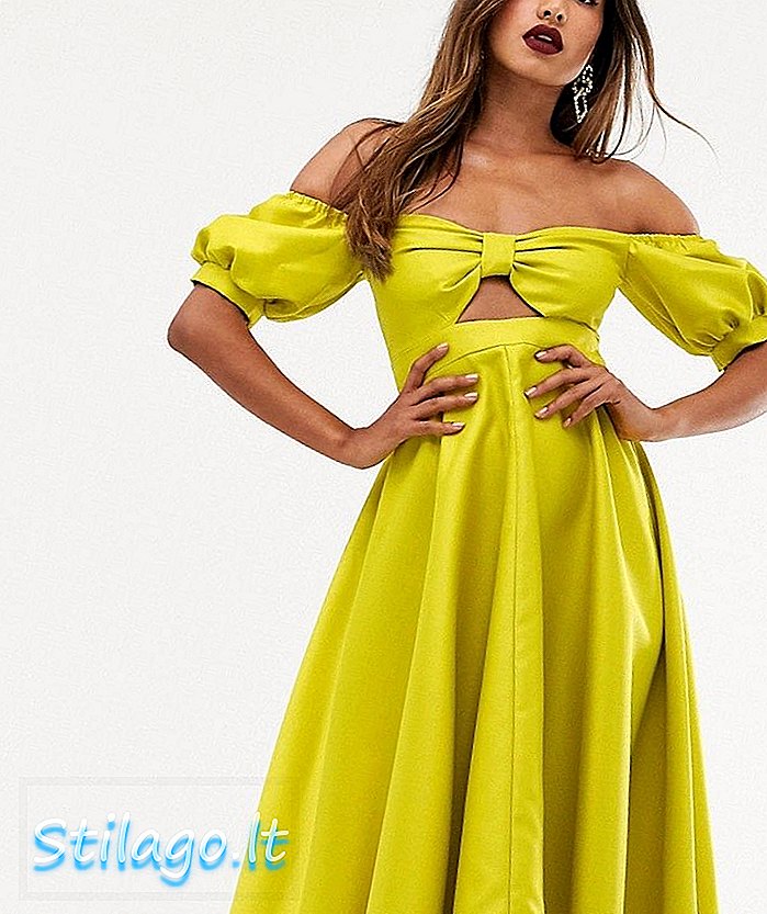 שמלת midi של ASOS EDITION עם שרוול פאף וגזרה צהובה