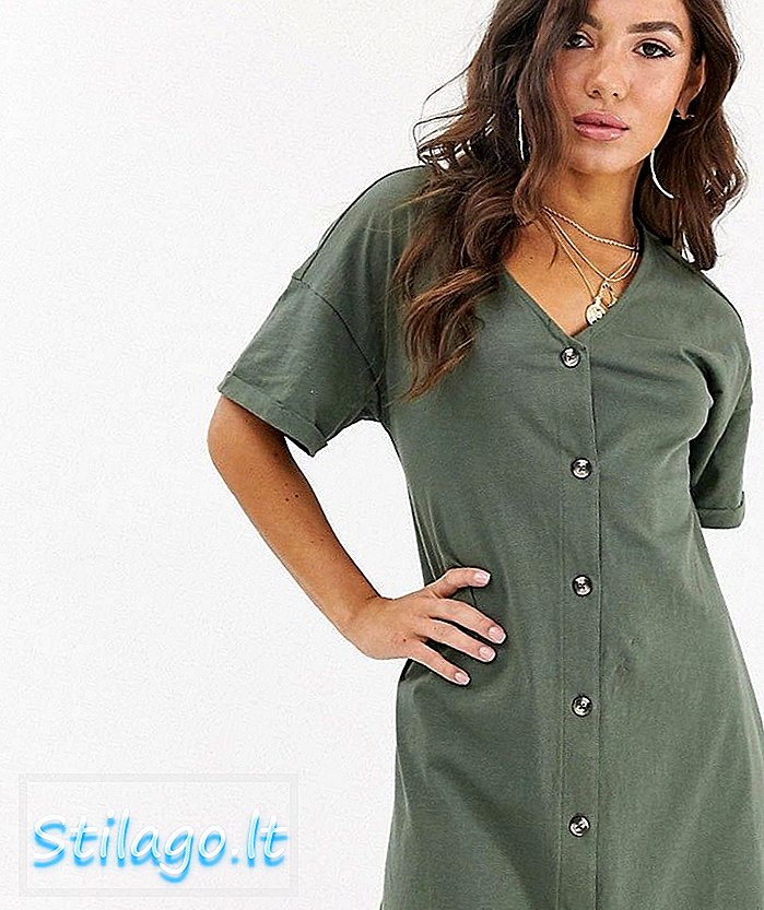 ASOS DESIGN mini şantuk düğmesi ile salıncak elbise-Yeşil
