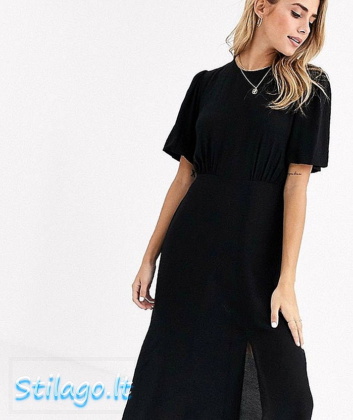 Midi-kjole i splittdetaljer i New Look i vanlig svart
