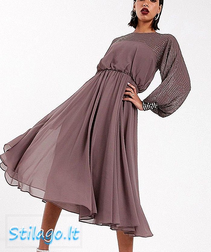 Sukienka midi ASOS DESIGN z liniowym zdobieniem jarzmowym - Multi