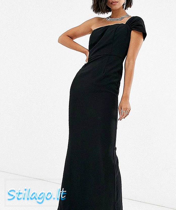 Yaura en skuldre bardot elegant maxi kjole i svart