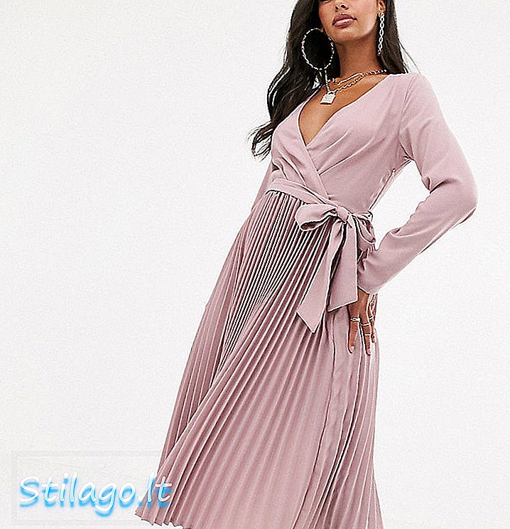 PrettyLittleThing exclusieve geplooide midi-jurk met overslag in lila-paars