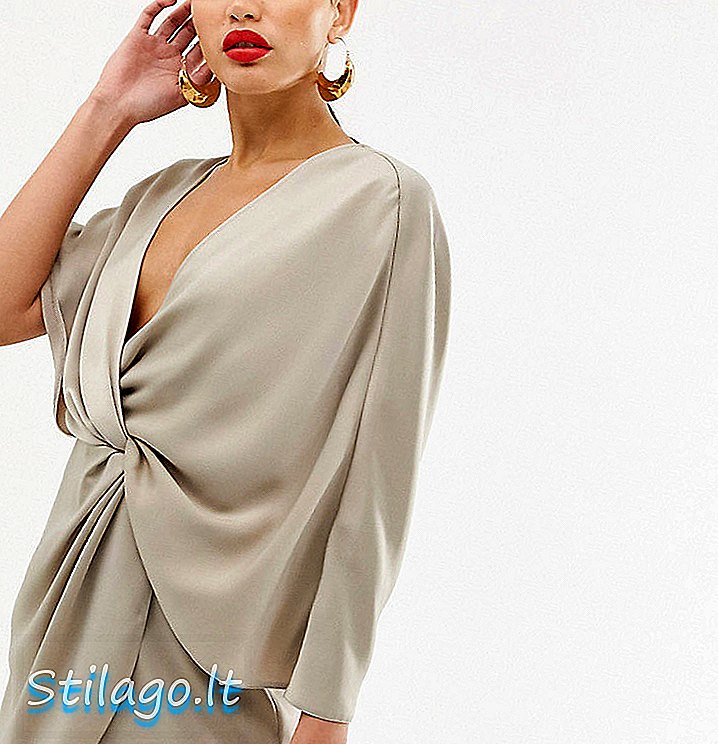 ASOS DESIGN שמלת מיני גבוהה בסאטן עם שרוול קימונו אסימטרי-מולטי