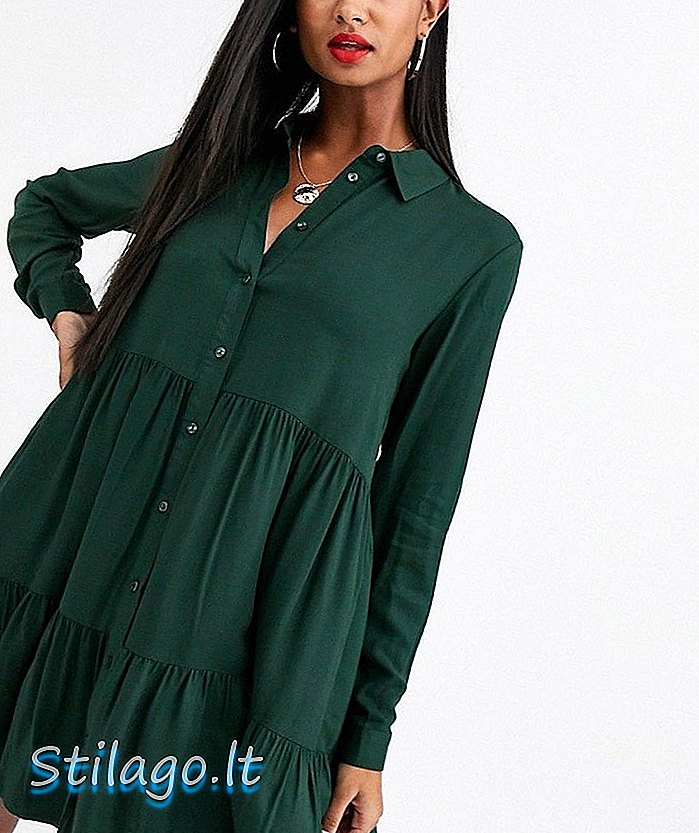 שמלת חולצת סטרדיבריוס בצבע ירוק-מולטי