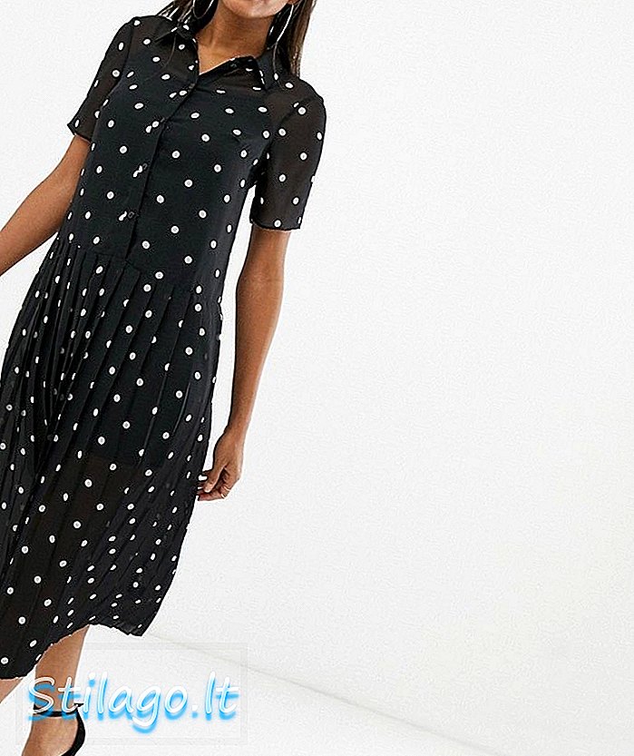 ASOS DESIGN ने मोनो स्पॉट प्रिंट-मल्टी में मिडी शर्ट ड्रेस को प्ले किया