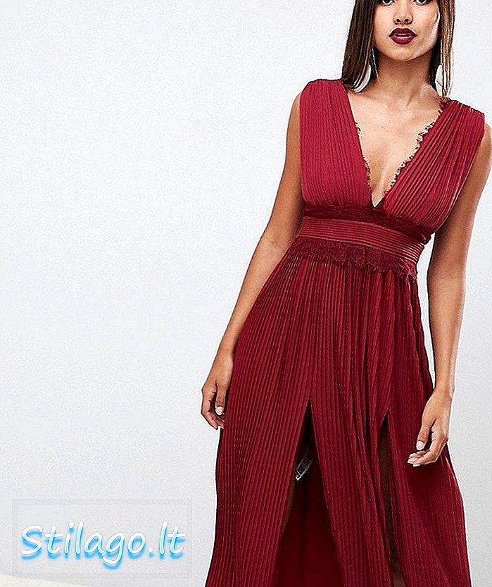 ASOS DESIGN sisipan renda premium berpakaian midi lipit-Merah