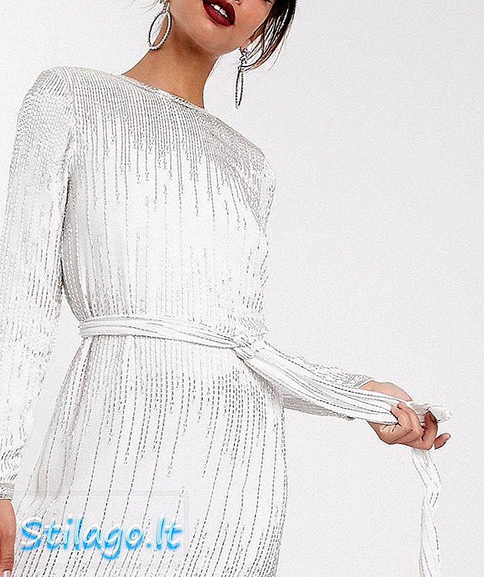 ASOS EDITION линейна мини рокля с мъниста-бяла