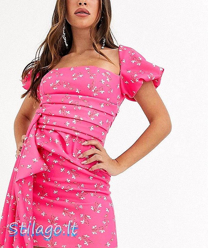 ASOS DESIGN שמלת שרוול מיני עם שרוול עם פרח אבנט בצבע פרחוני-רב