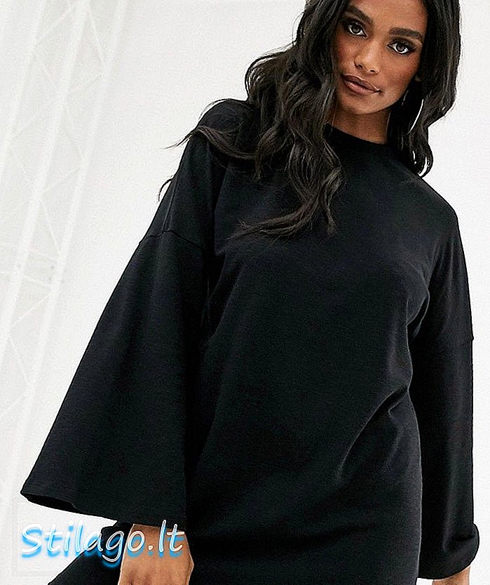 ASOS डिजाइन ओवर आस्तीन आस्तीन काटने का निशानवाला टी शर्ट ड्रेस-काला