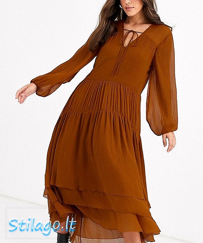 Многоуровневое макси-платье Vila коричневого цвета