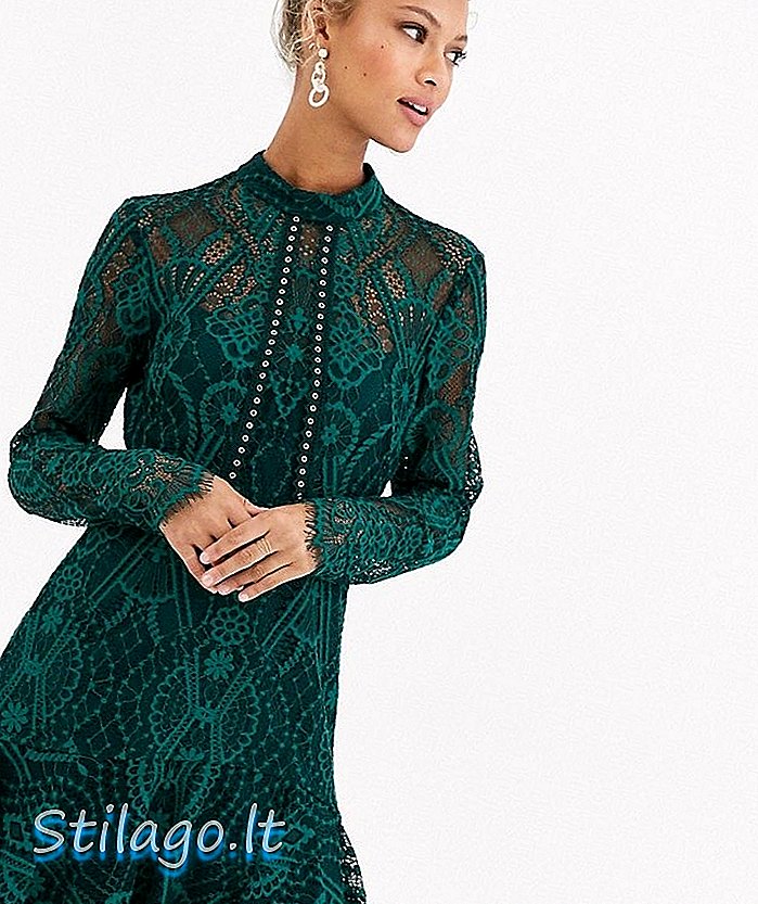 Forever New mini vestido de encaje con cuello alto en verde azulado