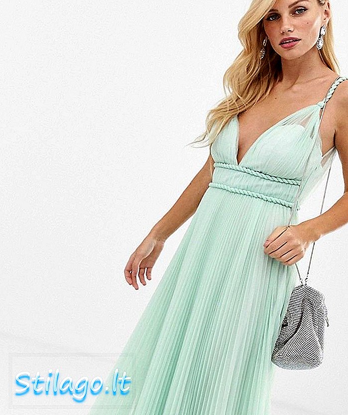 ASOS DESIGN Twist Strap Plunge Tulle Midi obleka-zelena