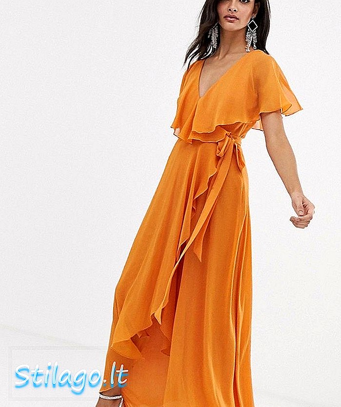ASOS DESIGN maxi kjole med kappe bagpå og dyppet hem-orange