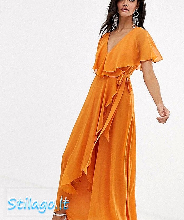 ASOS DESIGN vestido maxi com costas de capa e bainha mergulhada - Laranja