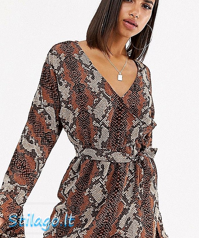 In The Style Snake Print Frill Wrap Dress-Multi