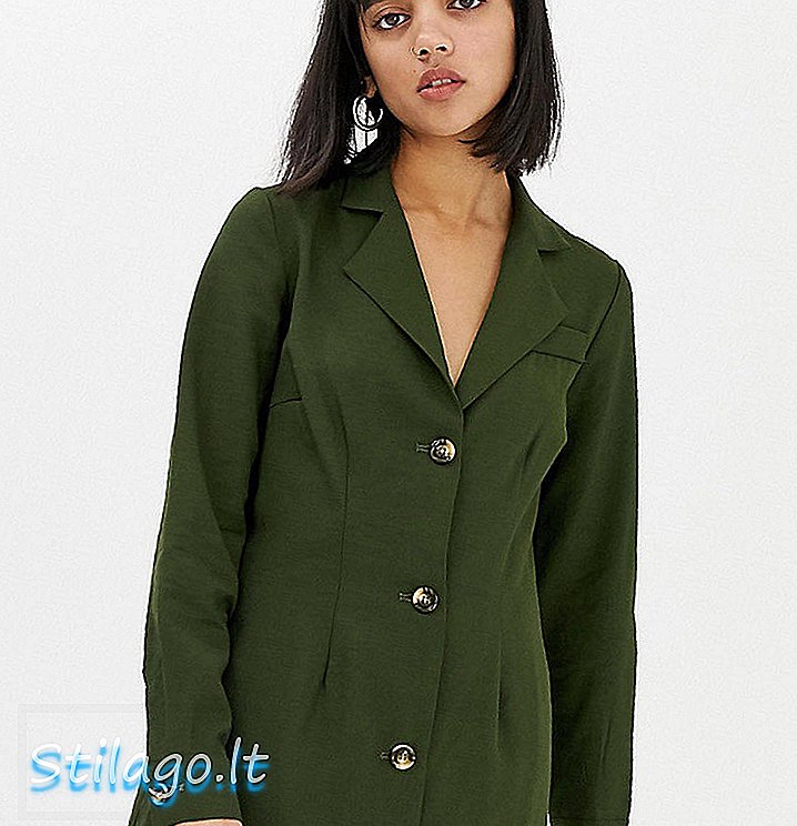 Elbűvölő vékony gomb elülső ruha gallérral-zöld