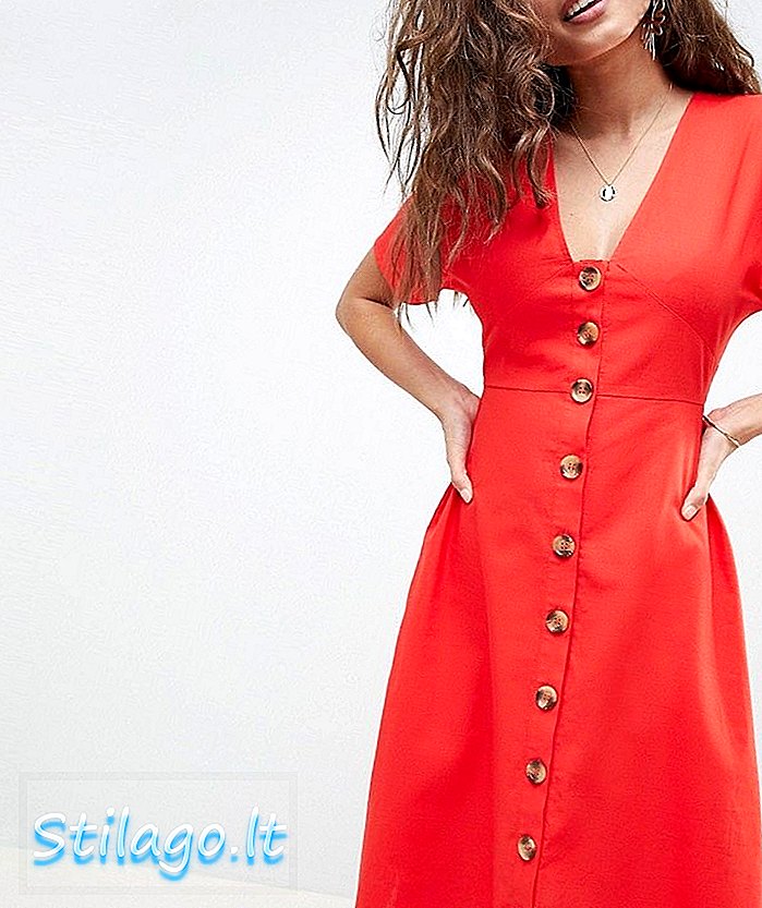 Tlačítko ASOS DESIGN přes midi ležérní bruslařské šaty-červené