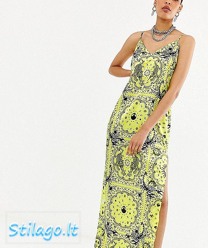 New Girl Order - Maxi robe en satin avec imprimé zodiaque mixte - Jaune