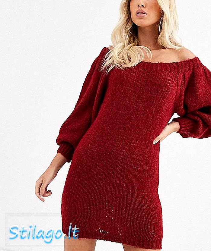 ASOS DESIGN από μίνι φόρεμα ώμου σε ψηλά νήματα-Κόκκινο